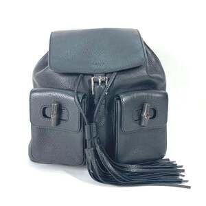 GUCCI Authentic Black Leather Bamboo Backpack
